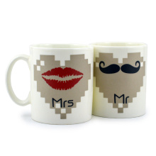 Mr Beard Mrs Lip Color Changing Mug customized magic heat sensitive mug for Valentine's day gift.